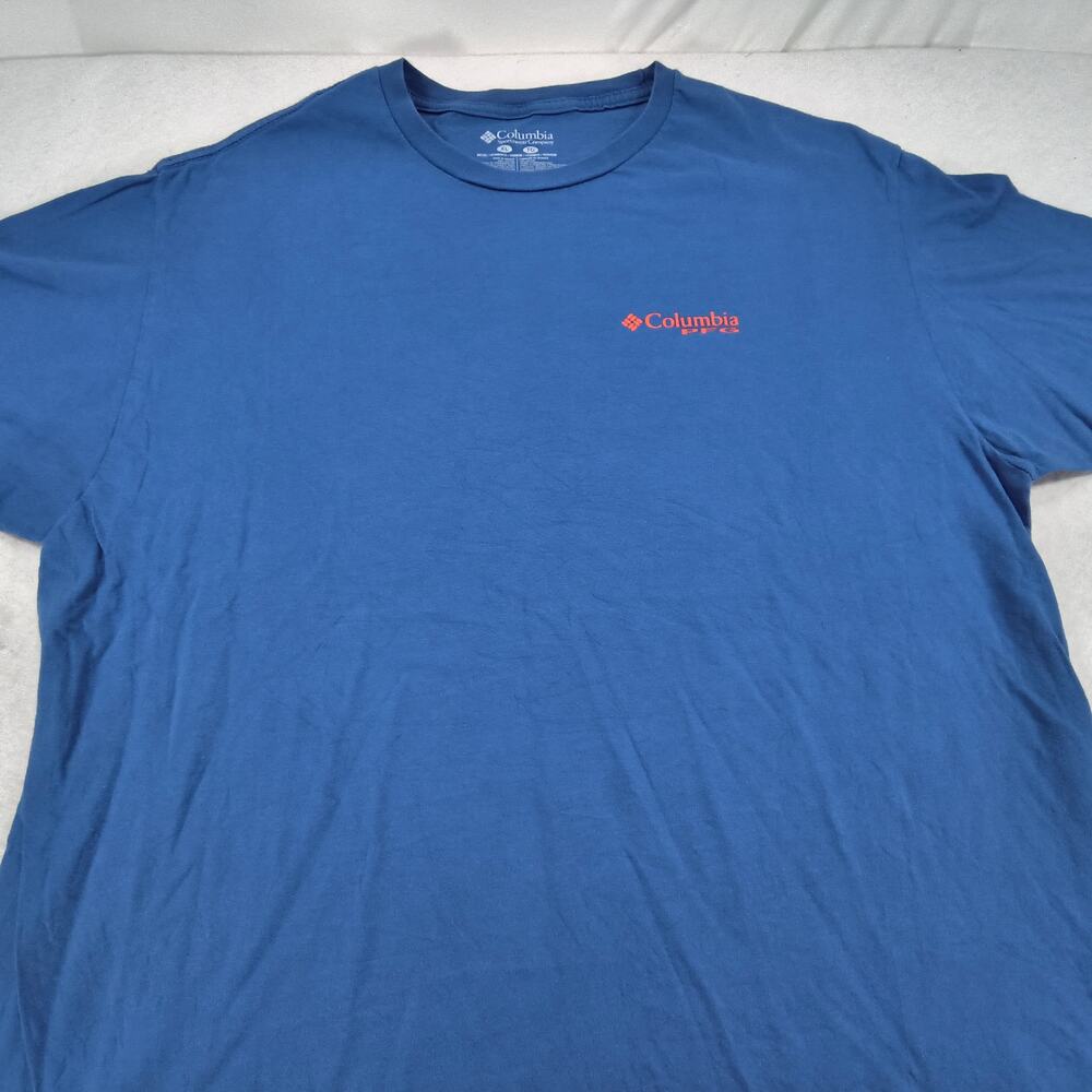 Columbia Short Sleeve Crew Neck Graphic T Shirt Mens Size Extra Large XL Blue
